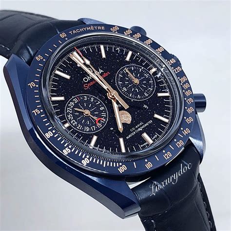 omega speedmaster white dial blue hands|omega speedmaster moonphase blue.